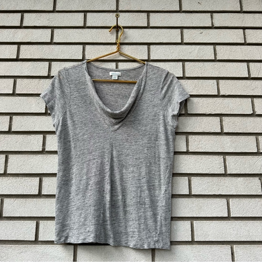 Sundance Breeze Away Gray Linen Cowl Neck Tee Top S Coastal Grandma Minimalist